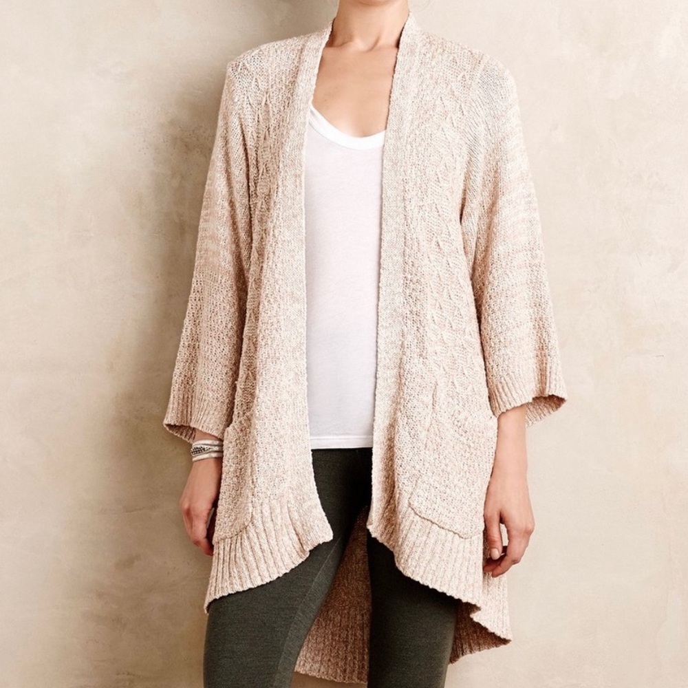 Anthropologie Sparrow Celia Kimono Knit Beige Soft Comfy Cardigan Size Small
